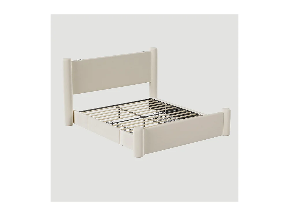 Lit avec tiroir 140x200 au design moderne design à colonnes 3D tête de lit rembourrée 2 tiroirs de rangement et ports USB intégrés beige
