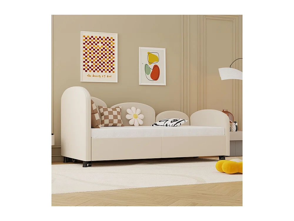 Lit gigogne 90x200 lit de jour double avec tiroirs de rangement lit rembourré en velours beige