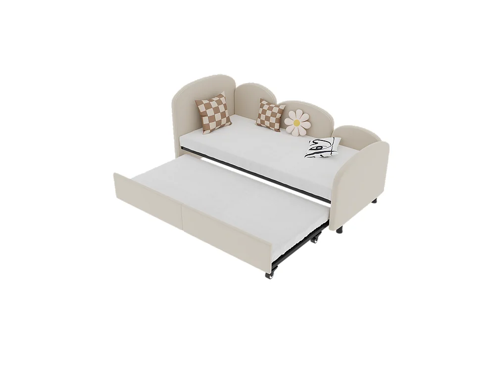 Lit gigogne 90x200 lit de jour double avec tiroirs de rangement lit rembourré en velours beige