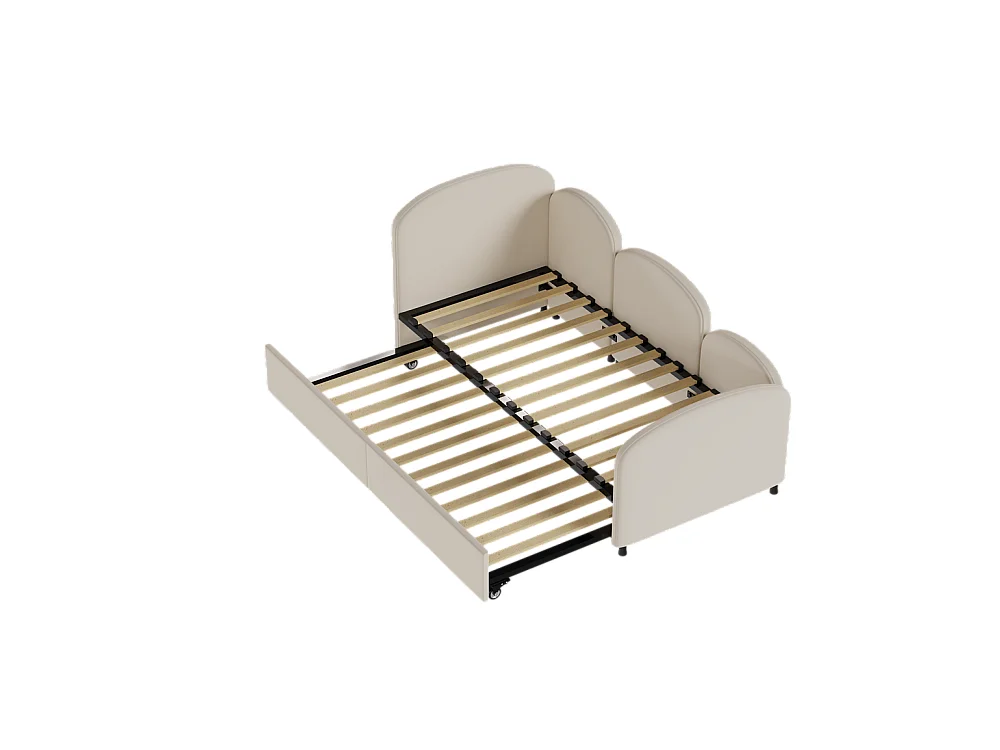 Lit gigogne 90x200 lit de jour double avec tiroirs de rangement lit rembourré en velours beige