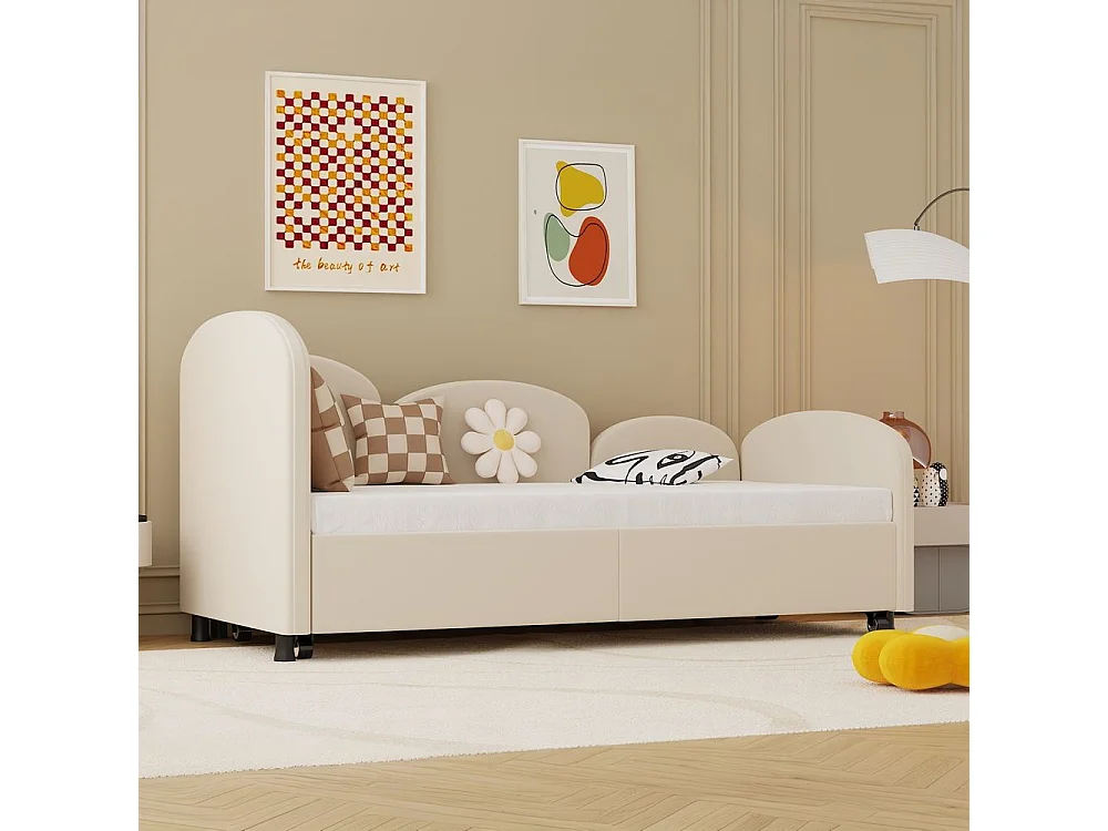 Lit gigogne 90x200 lit de jour double avec tiroirs de rangement lit rembourré en velours beige