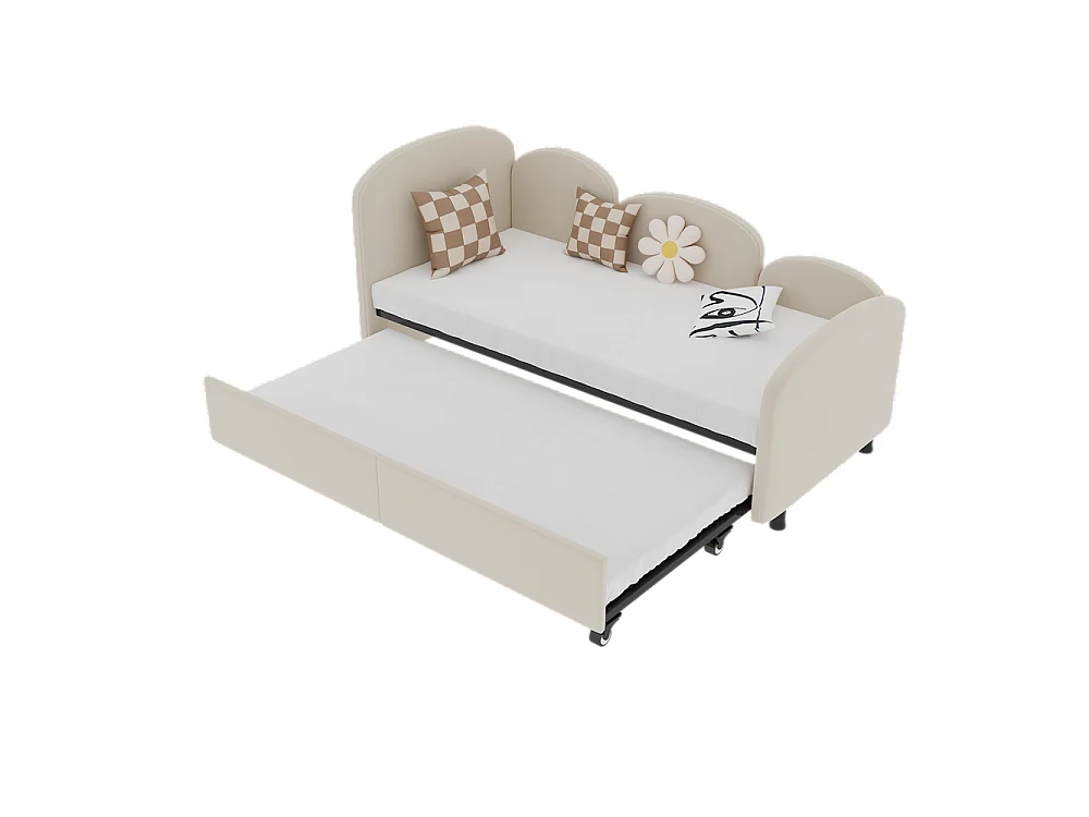 Lit gigogne 90x200 lit de jour double avec tiroirs de rangement lit rembourré en velours beige