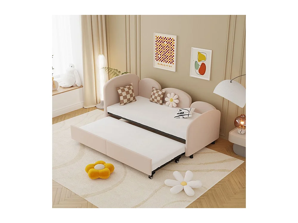 Lit gigogne 90x200 lit de jour double avec tiroirs de rangement lit rembourré en velours rose