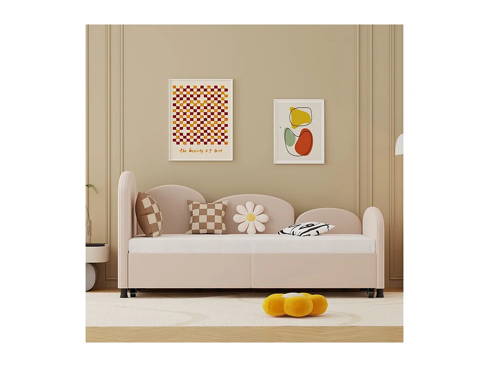 Lit gigogne 90x200 lit de jour double avec tiroirs de rangement lit rembourré en velours rose