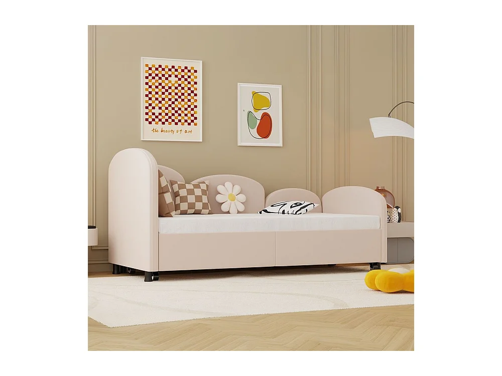 Lit gigogne 90x200 lit de jour double avec tiroirs de rangement lit rembourré en velours rose