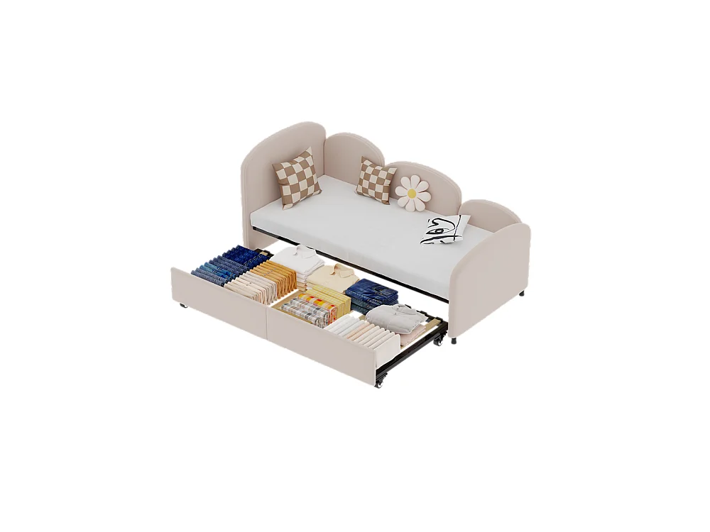 Lit gigogne 90x200 lit de jour double avec tiroirs de rangement lit rembourré en velours rose