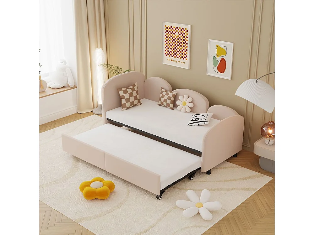 Lit gigogne 90x200 lit de jour double avec tiroirs de rangement lit rembourré en velours rose