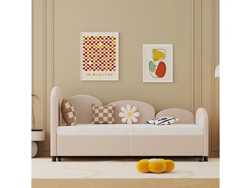 Lit gigogne 90x200 lit de jour double avec tiroirs de rangement lit rembourré en velours rose