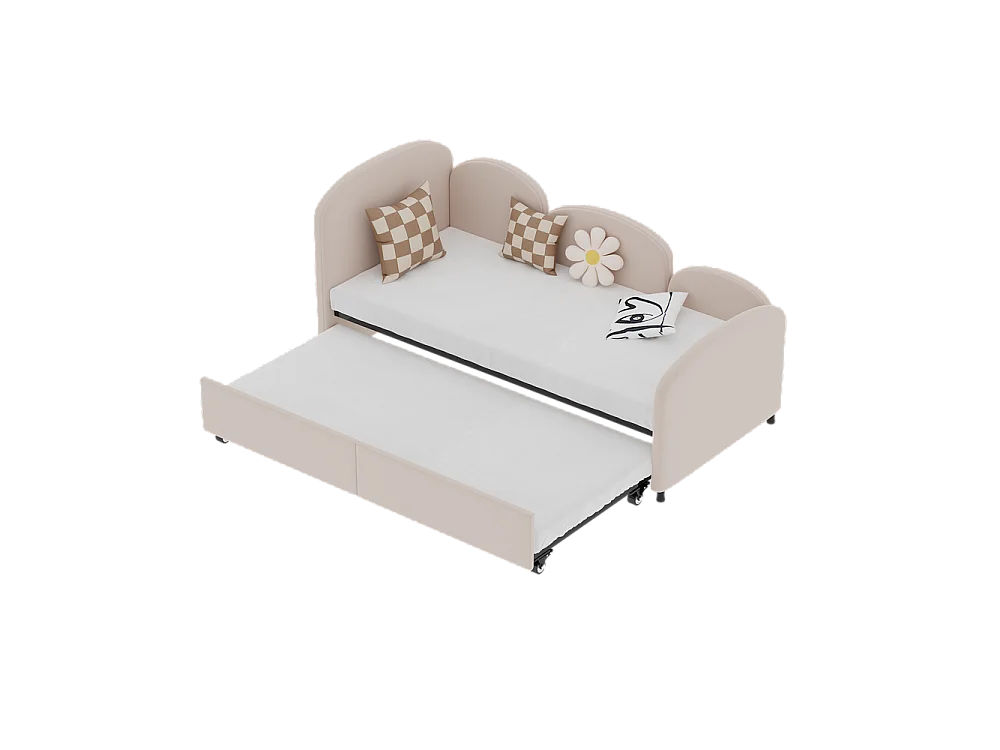 Lit gigogne 90x200 lit de jour double avec tiroirs de rangement lit rembourré en velours rose