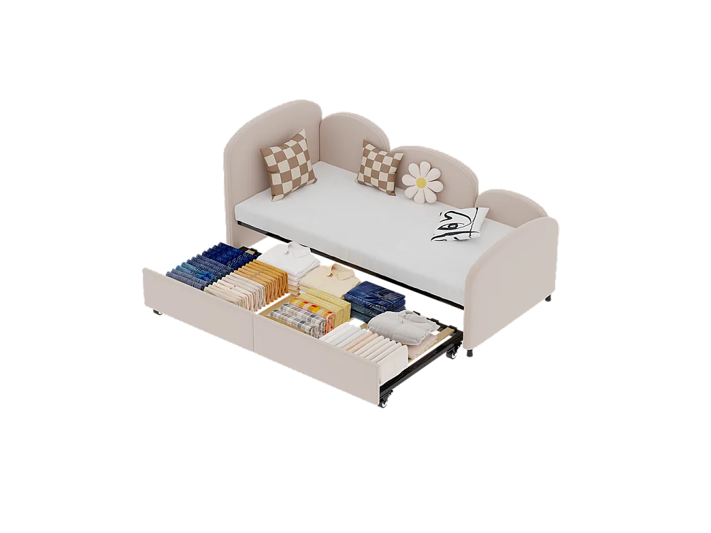 Lit gigogne 90x200 lit de jour double avec tiroirs de rangement lit rembourré en velours rose