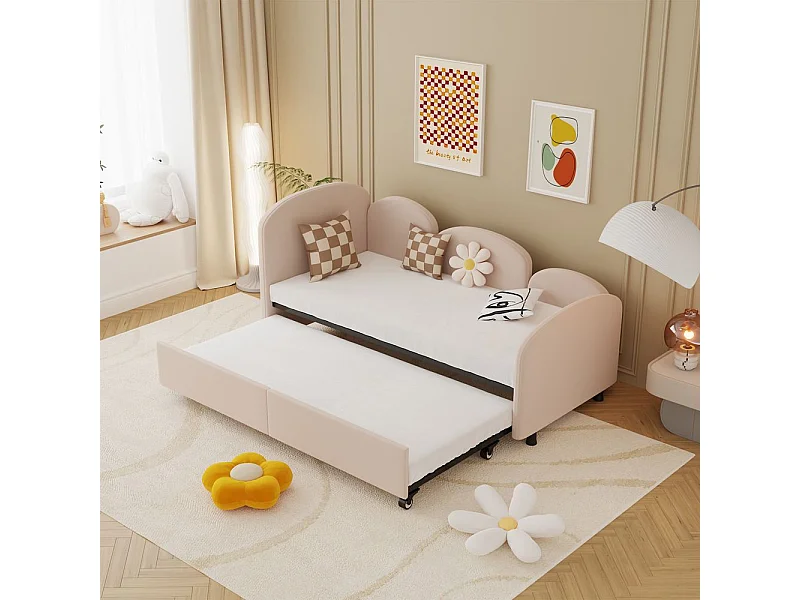 Lit gigogne 90x200 lit de jour double avec tiroirs de rangement lit rembourré en velours rose