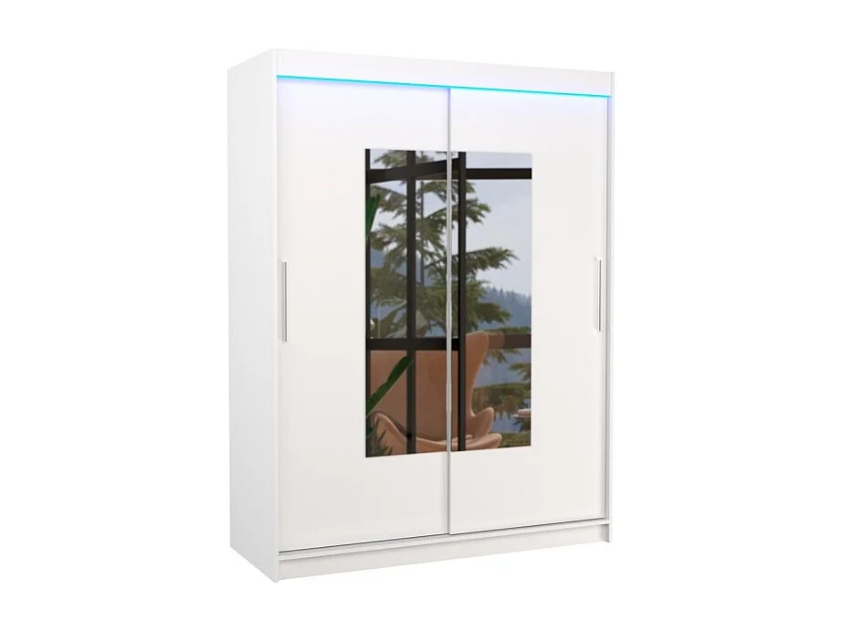 Armoire Rodrigo (150cm)/portes coulissantes/miroir/LED/Blanc