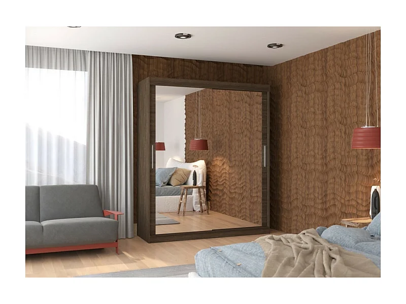 Armoire Elio (180cm)/portes coulissantes/miroir/Marrron