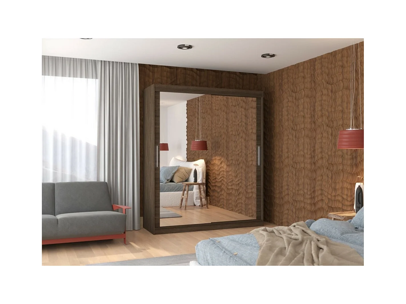 Armoire Elio (180cm)/portes coulissantes/miroir/Marrron