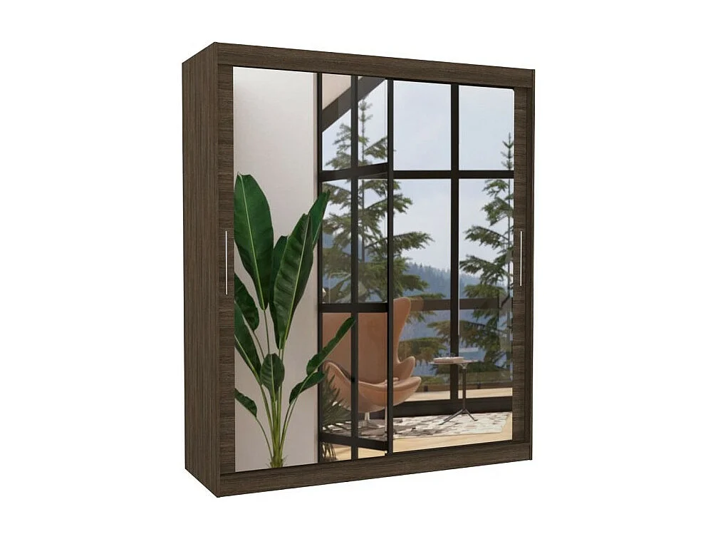 Kleiderschrank Elio (180cm)/Schiebetüren/Spiegel/Braun