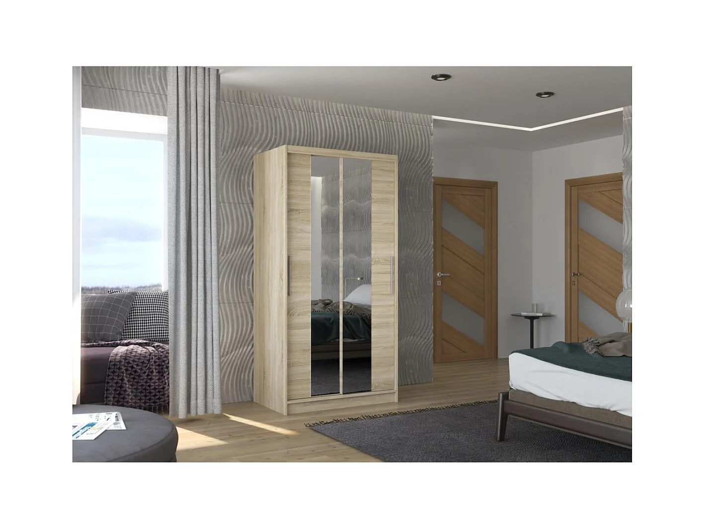 Armadio Dion (100cm)/ante scorrevoli/specchio/Sonoma