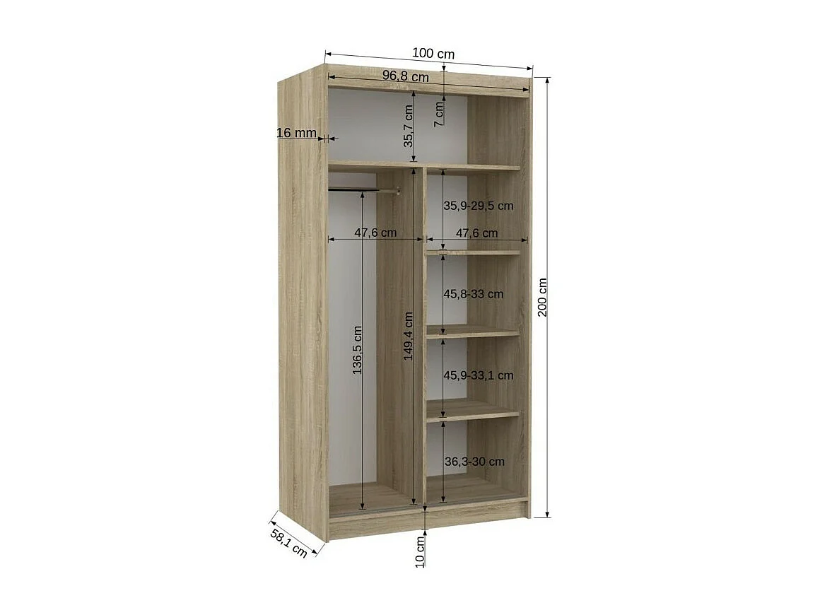 Kleiderschrank Dion (100cm)/Schiebetüren/Spiegel/Sonoma