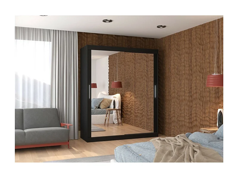 Armoire Elio (180cm)/portes coulissantes/miroir/Noir