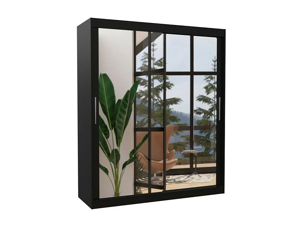 Armoire Elio (180cm)/portes coulissantes/miroir/Noir