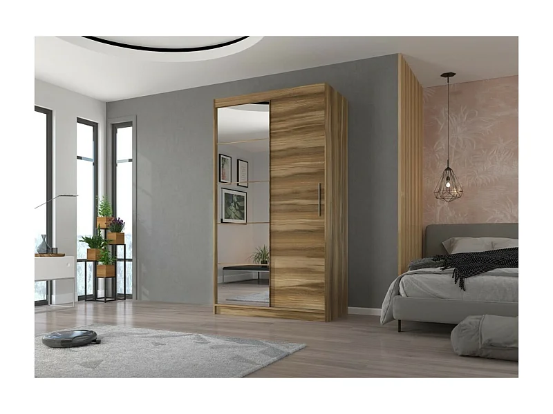 Armadio Etta (120cm)/ante scorrevoli/specchio/Marrone