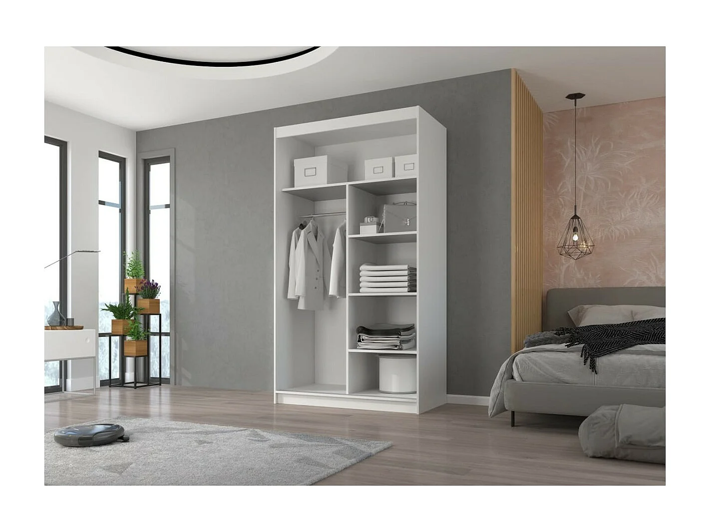 Armadio Etta (120cm)/ante scorrevoli/specchio/Bianco