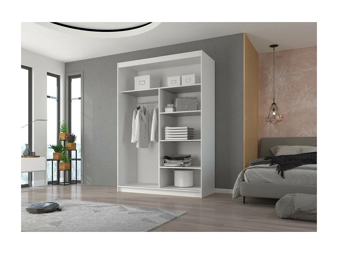 Armadio Etta (150cm)/ante scorrevoli/specchio/Marrone