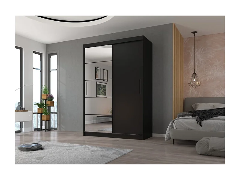 Kleiderschrank Etta (150cm)/Schiebetüren/Spiegel/Schwarz