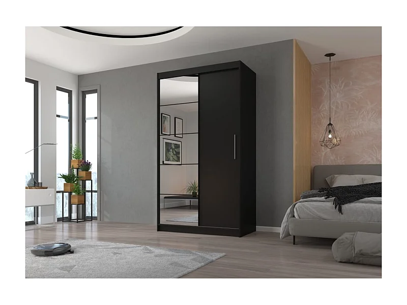 Armadio Etta (120cm)/ante scorrevoli/specchio/Nero