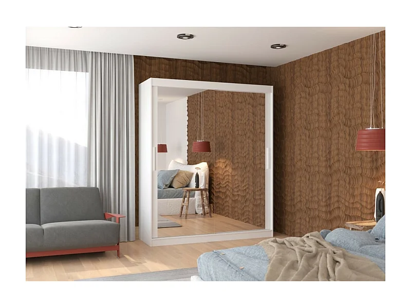 Armoire Elio (180cm)/portes coulissantes/miroir/Blanc