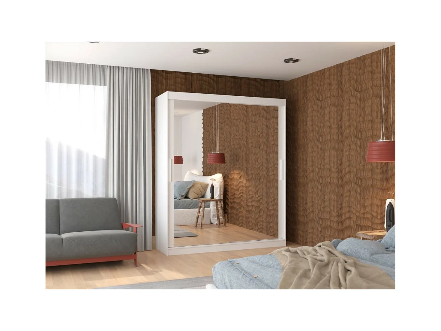 Armoire Elio (180cm)/portes coulissantes/miroir/Blanc