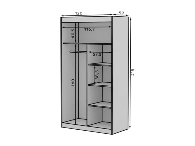 Armoire Etta (120cm)/portes coulissantes/miroir/Gris