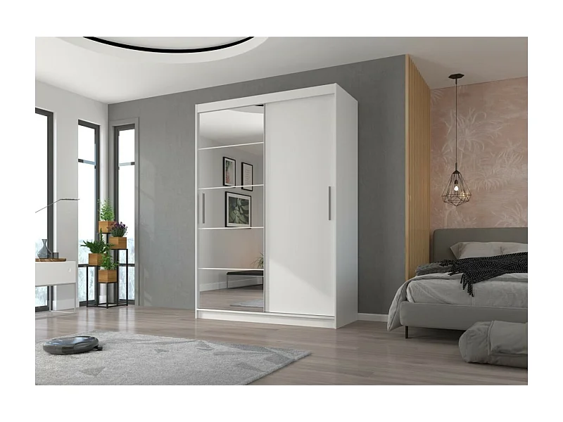 Armadio Etta (150cm)/ante scorrevoli/specchio/Bianco