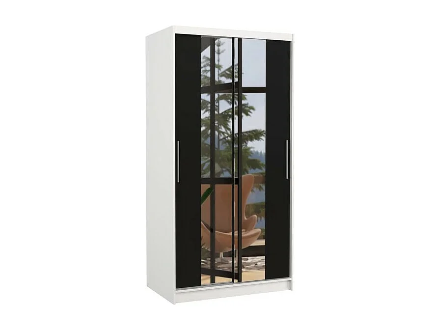 Armadio Dion (100cm)/ante scorrevoli/specchio/Bianco&Nero