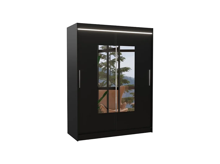 Kleiderschrank Rodrigo (150cm)/Schiebetüren/Spiegel/LED/Schwarz