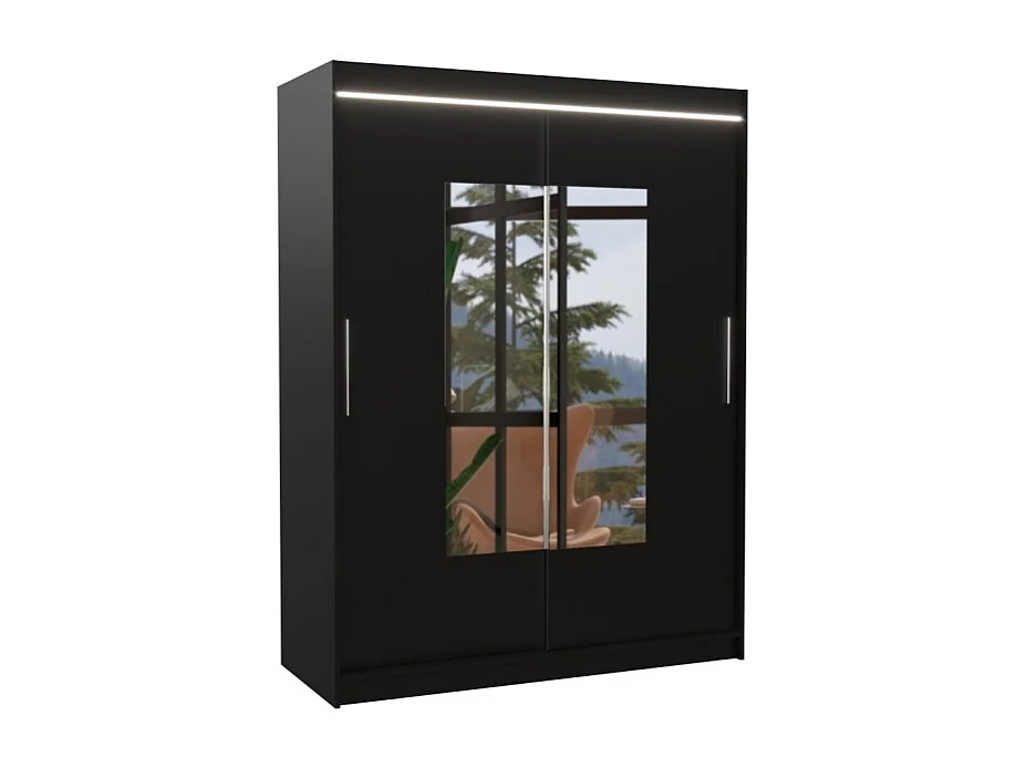 Armadio Rodrigo (150cm)/ante scorrevoli/specchio/LED/Nero
