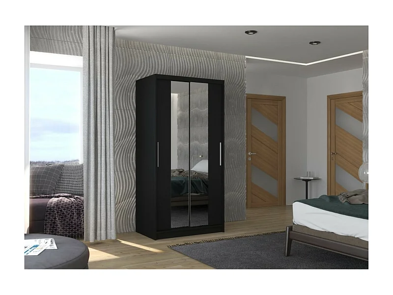 Armoire Dion (100cm)/portes coulissantes/miroir/Noir