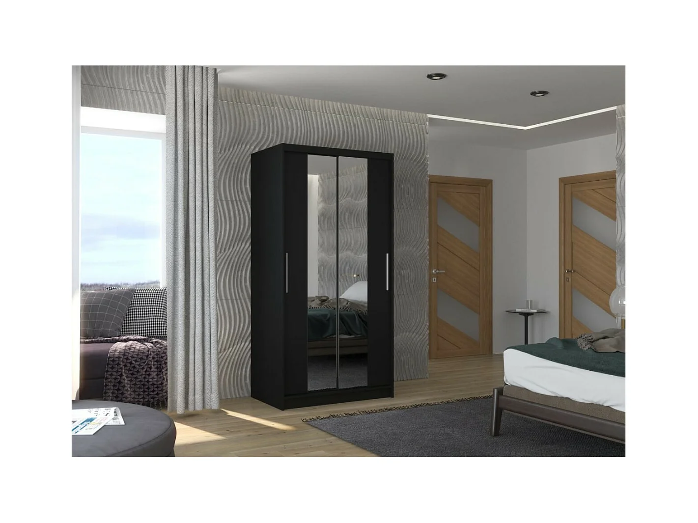 Armoire Dion (100cm)/portes coulissantes/miroir/Noir