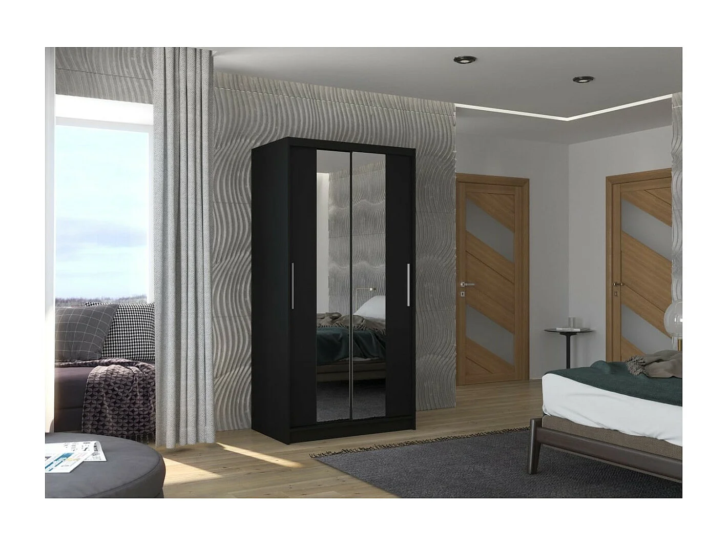 Armoire Dion (100cm)/portes coulissantes/miroir/Noir