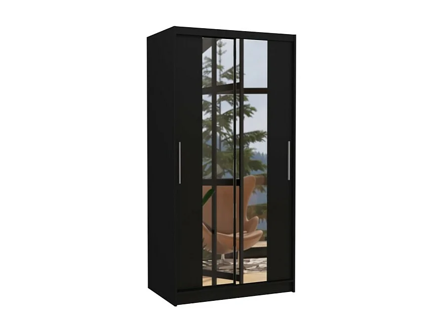 Armoire Dion (100cm)/portes coulissantes/miroir/Noir