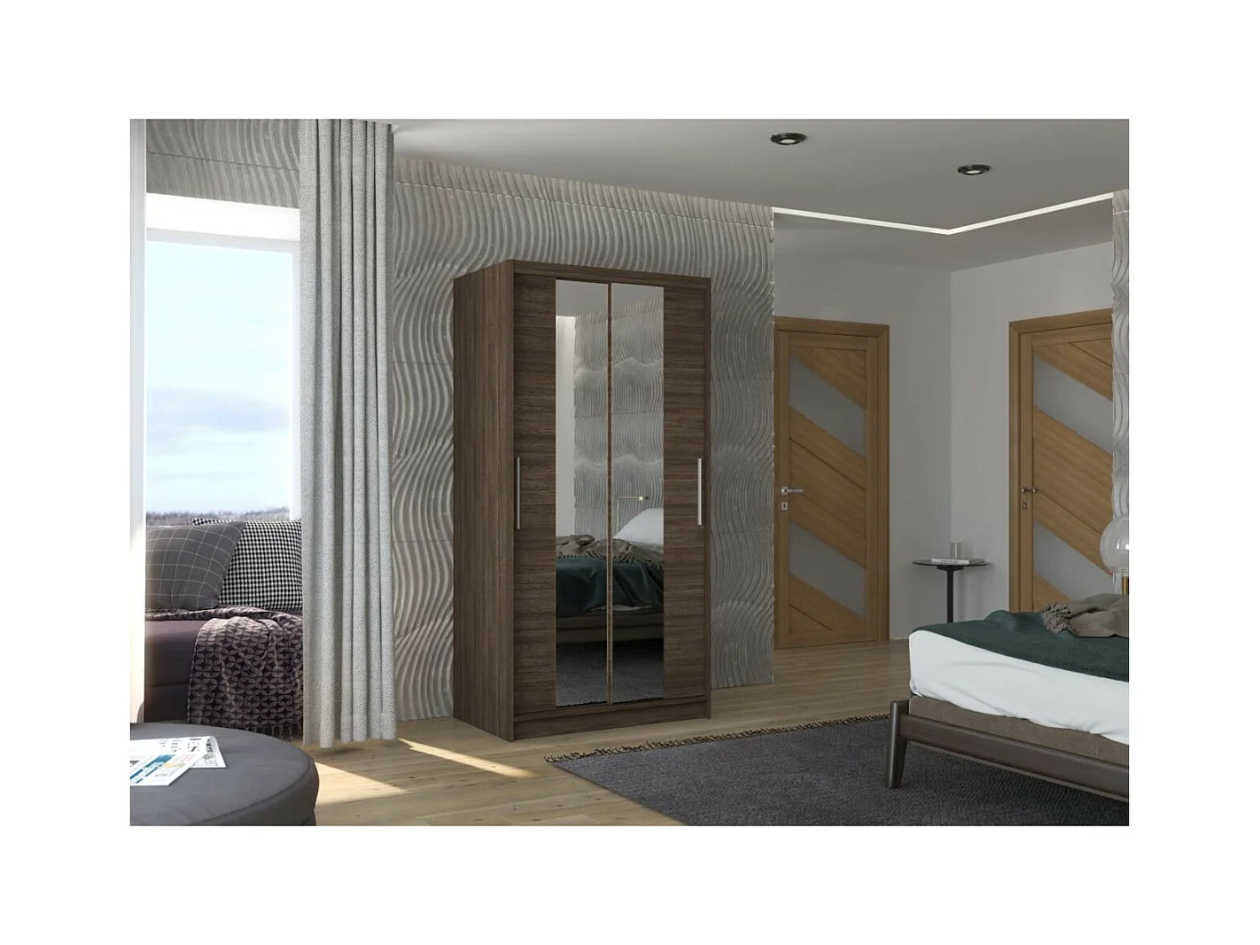 Armadio Dion (100cm)/ante scorrevoli/specchio/Marrone