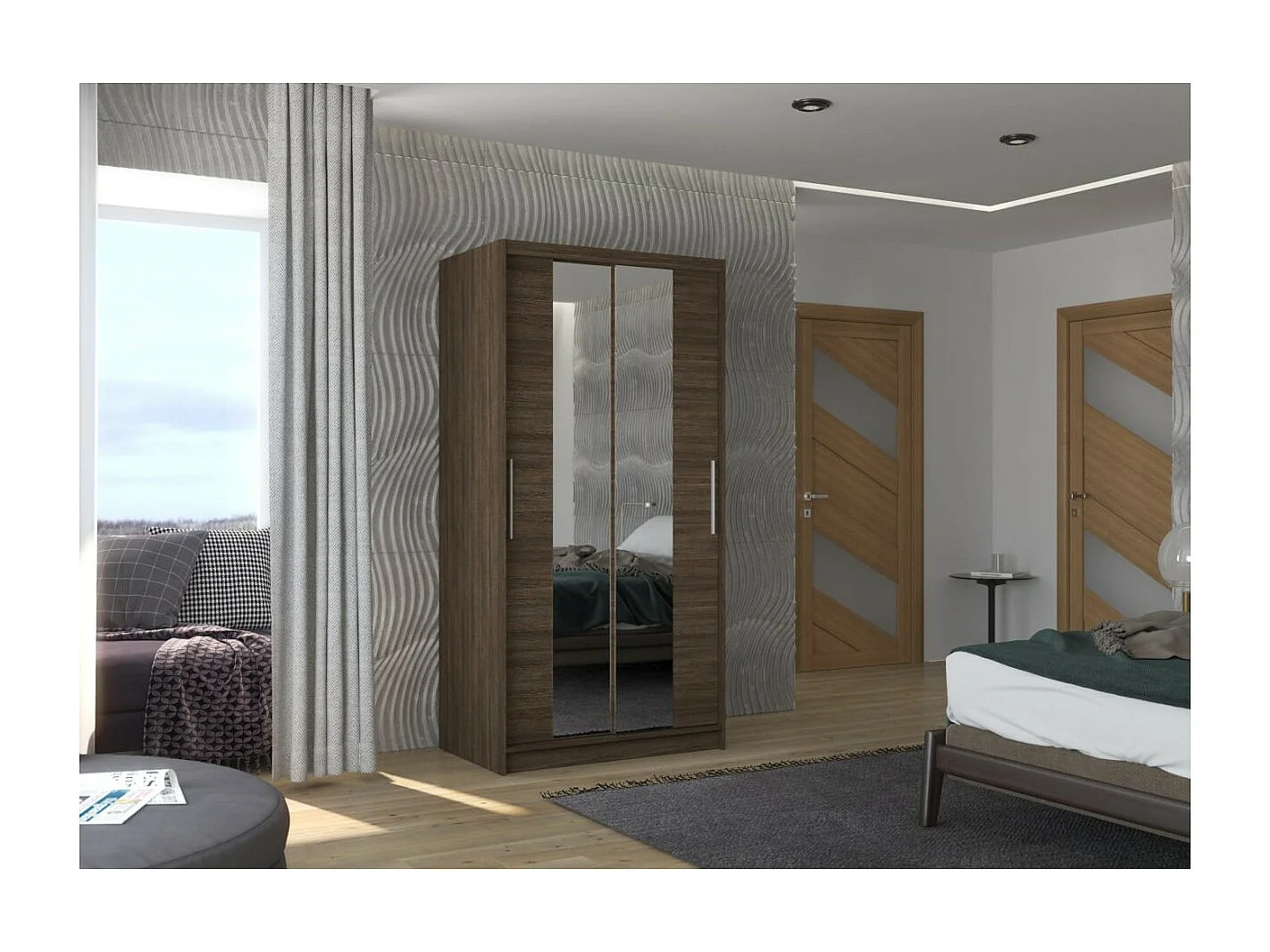 Armoire Dion (100cm)/portes coulissantes/miroir/Marron