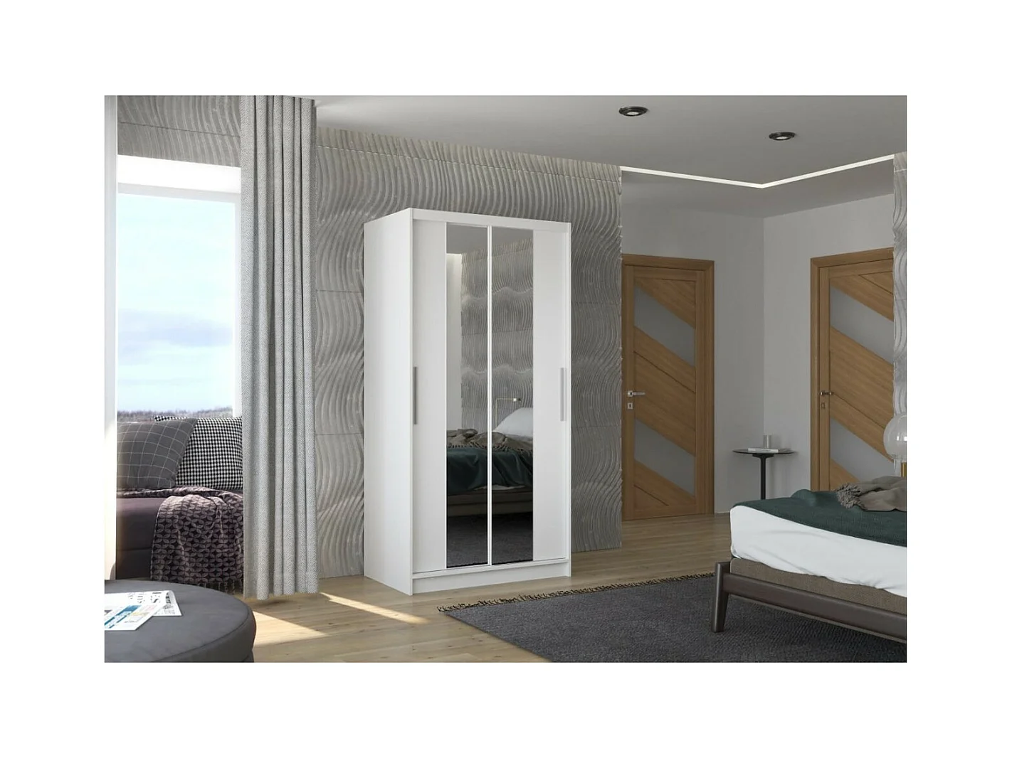 Armadio Dion (100cm)/ante scorrevoli/specchio/Bianco