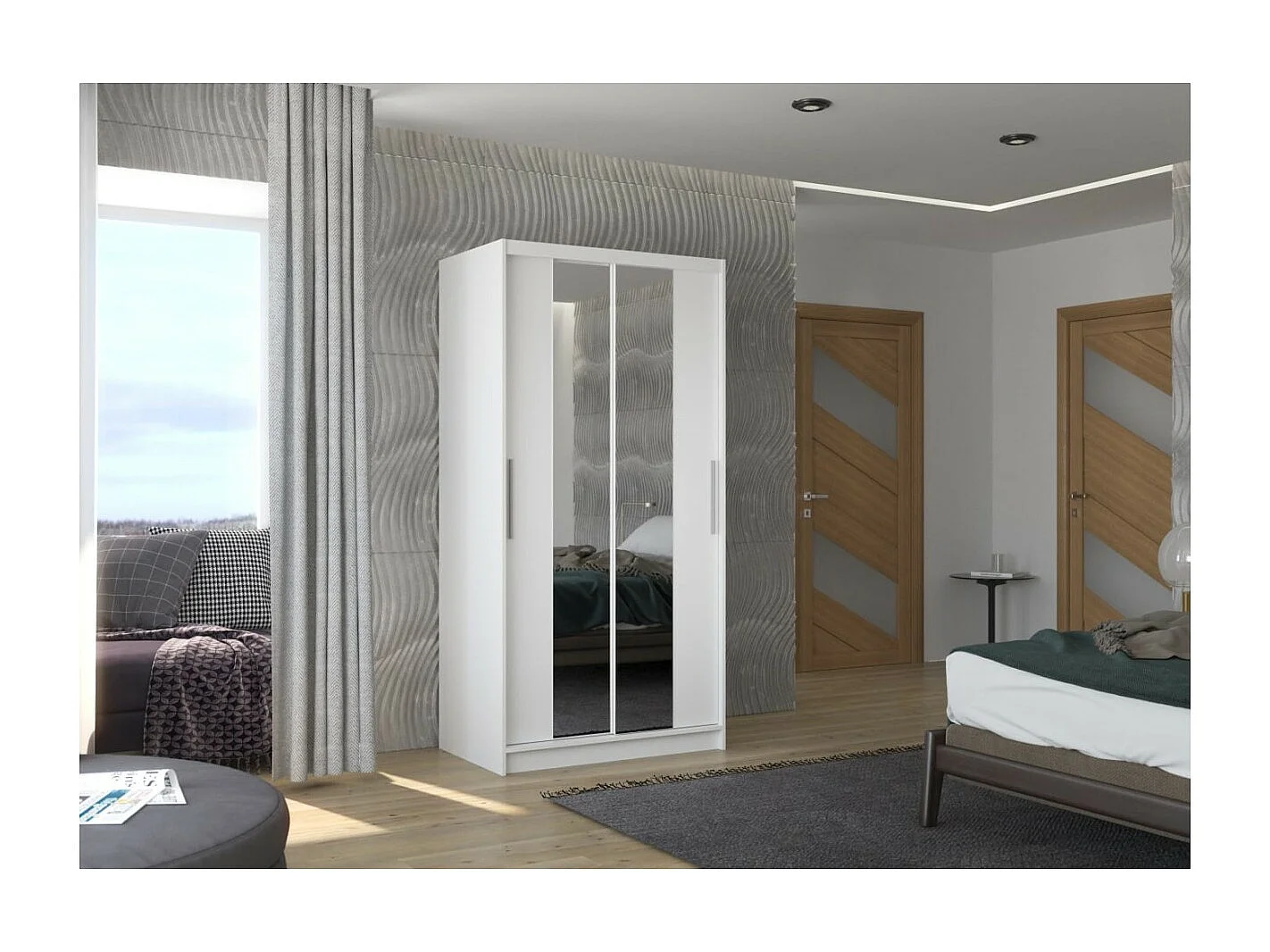 Armoire Dion (100cm)/portes coulissantes/miroir/Blanc