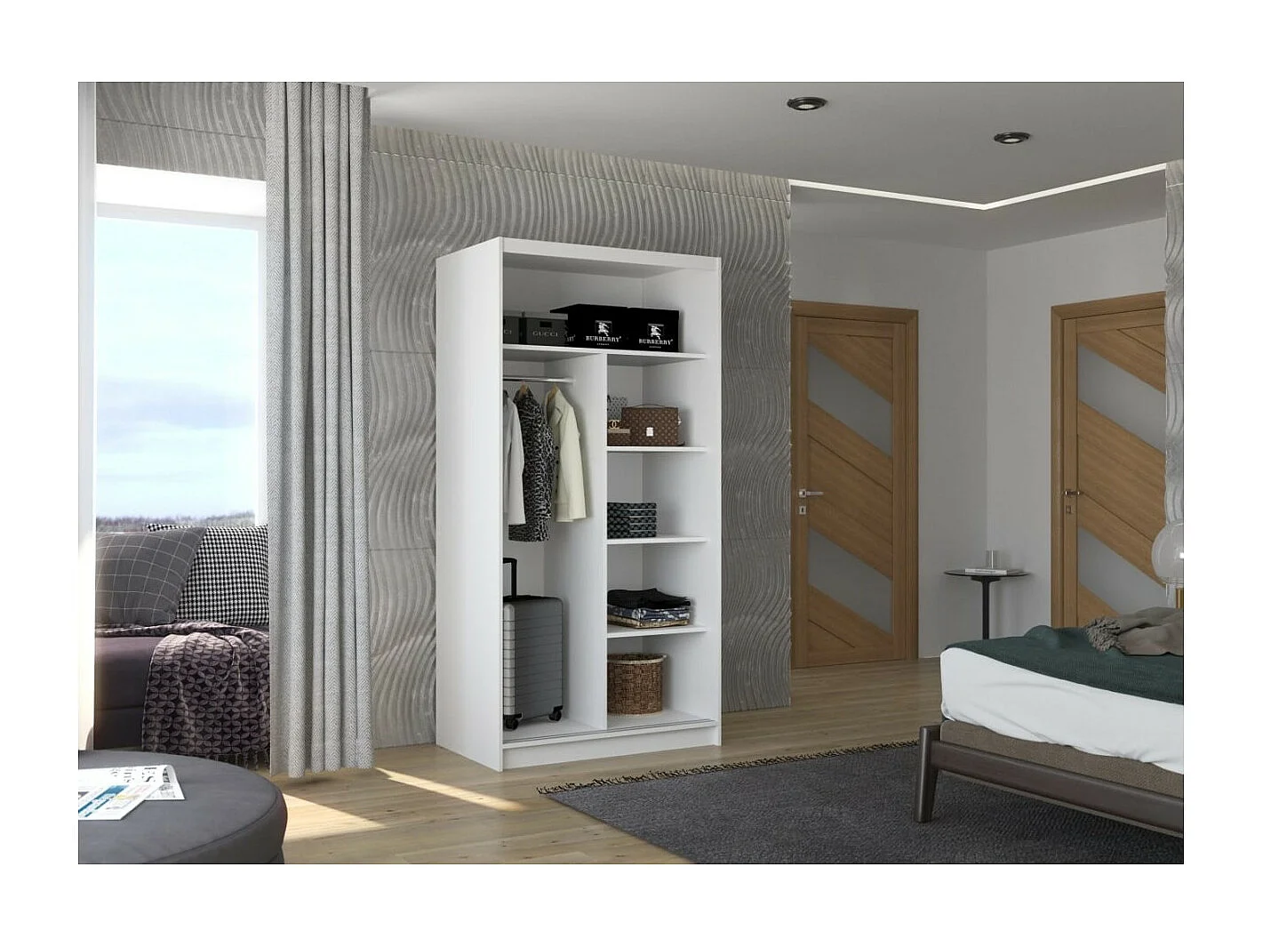 Armoire Dion (100cm)/portes coulissantes/miroir/Blanc