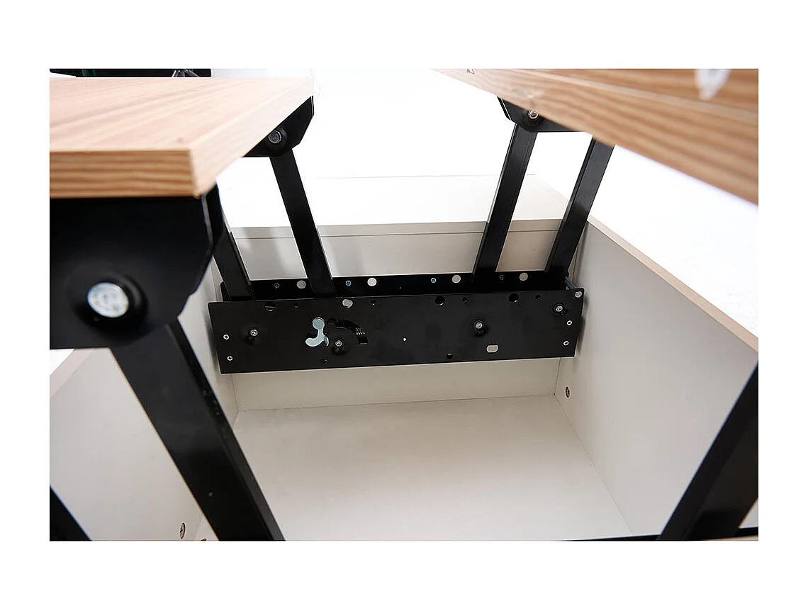 Table basse avec mécanisme de levage moderne double espace de rangement caché naturel+blanc