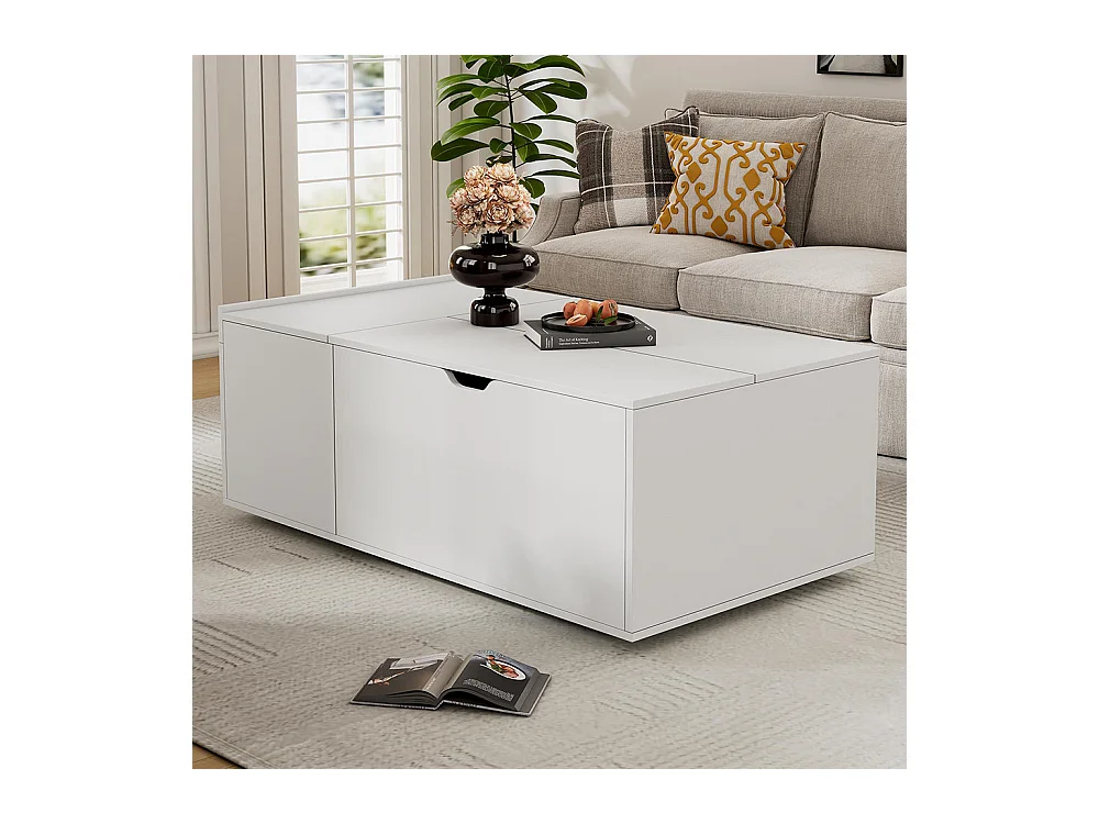 Table basse avec tiroirs et portes moderne multifonctionnelle coulissantes espace flexible blanc