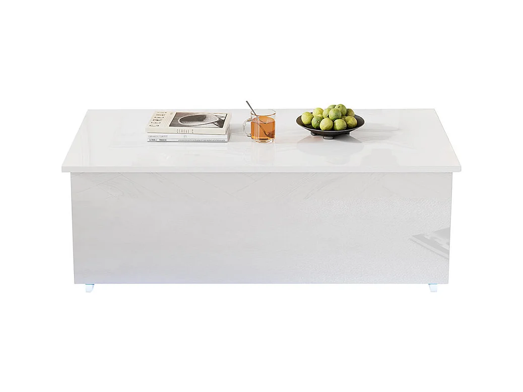 Table basse avec éclairage LED et espace de rangement moderne blanche brillante caché table d'appoint avec élévation hydraulique