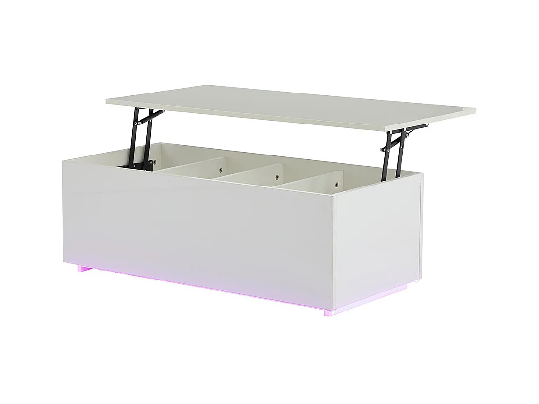 Table basse avec éclairage LED et espace de rangement moderne blanche brillante caché table d'appoint avec élévation hydraulique