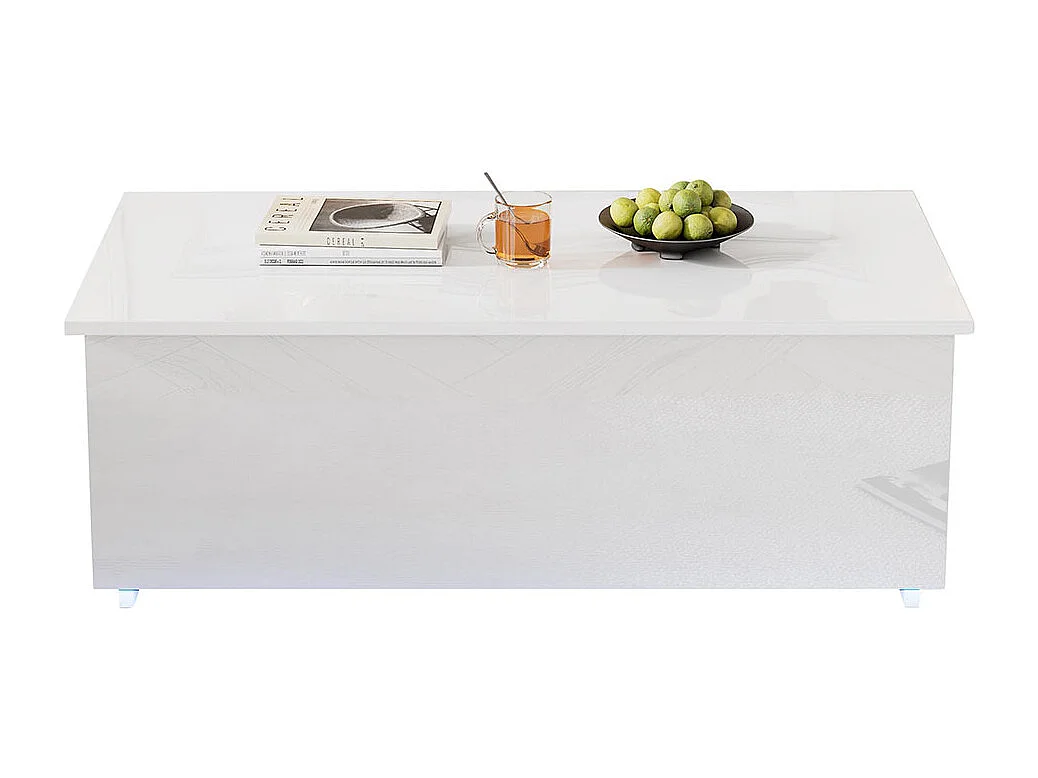 Table basse avec éclairage LED et espace de rangement moderne blanche brillante caché table d'appoint avec élévation hydraulique