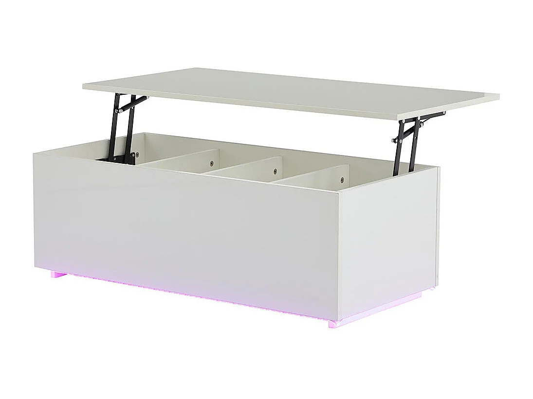 Table basse avec éclairage LED et espace de rangement moderne blanche brillante caché table d'appoint avec élévation hydraulique